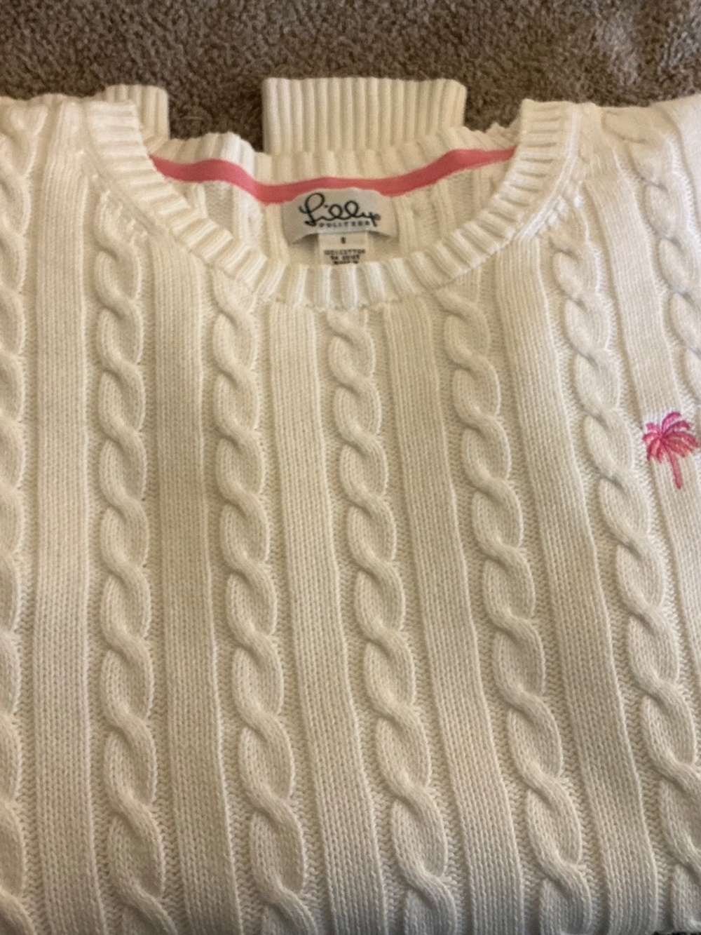 Lilly Pulitzer White  Pullover Sweater with Pink Palm Tree Logo